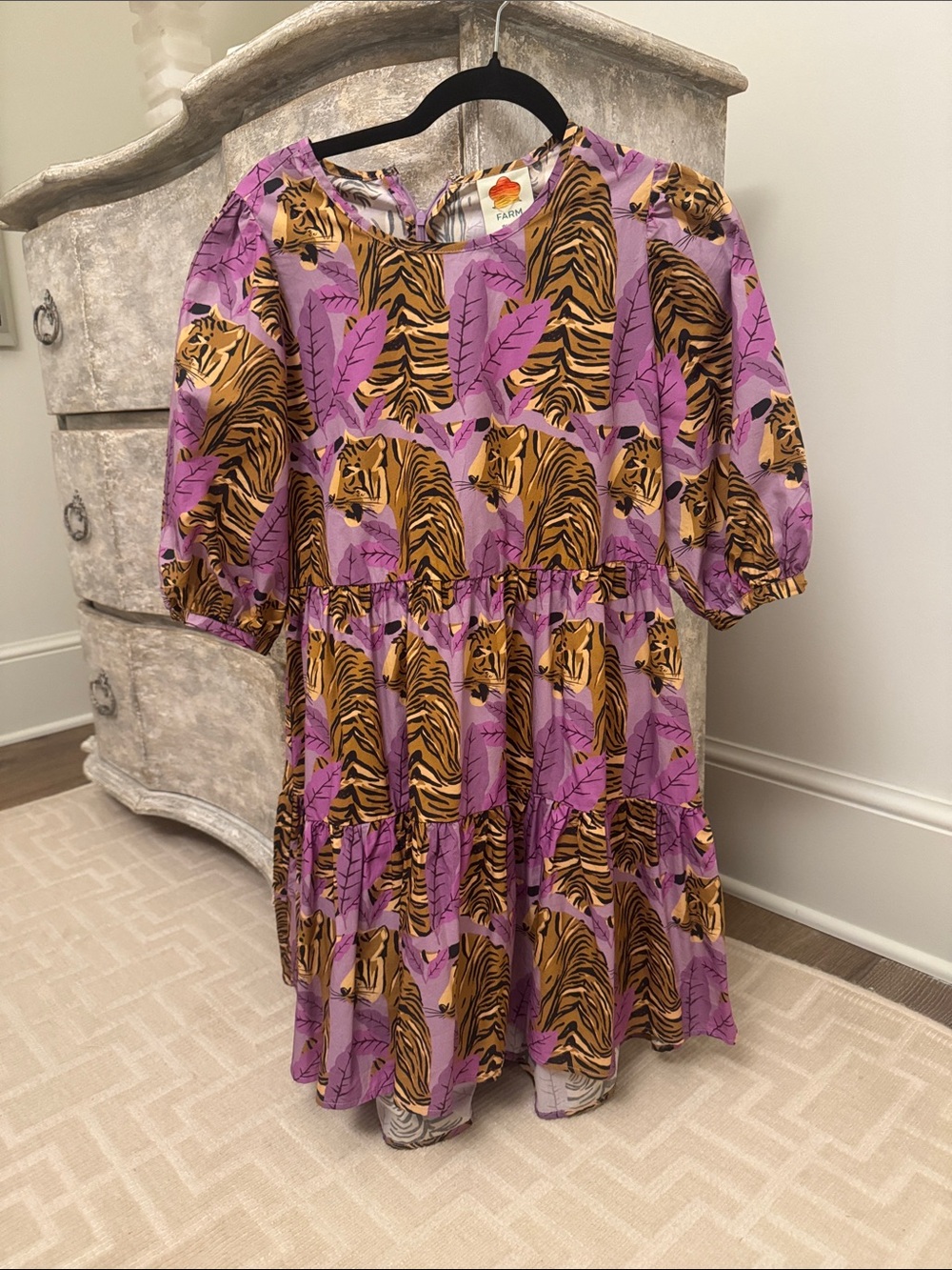 FARM Rio Purple Tiger-Print Tiered Dress